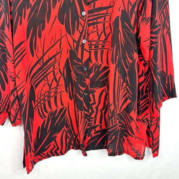 Chico's Design Red & Black Button-Down Silk Blouse 3/16 - Picture 6 of 6